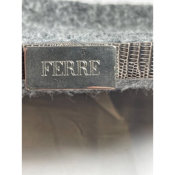 Ferre Vintage Italian Wool & Leather Handbag With Shoulder Strap Gray - Picture 4 of 7